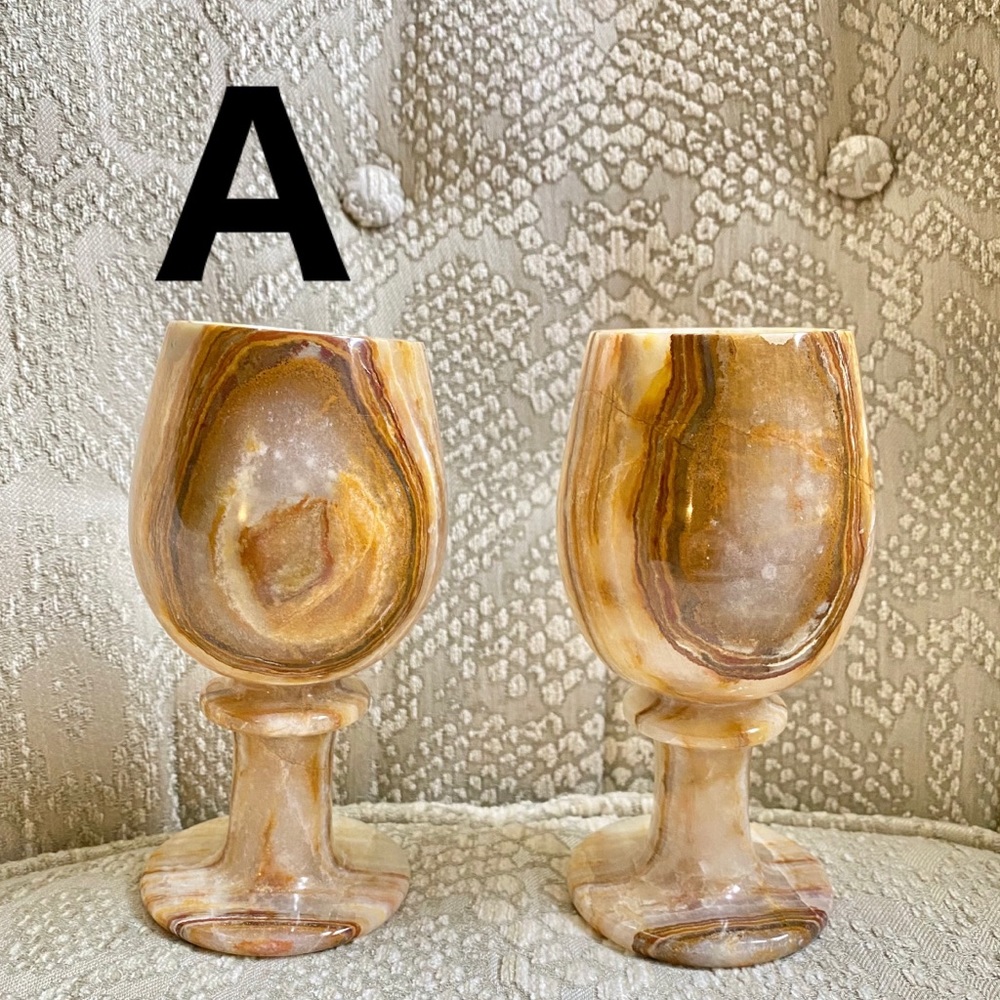 Striking pair of onyx marble wine glasses